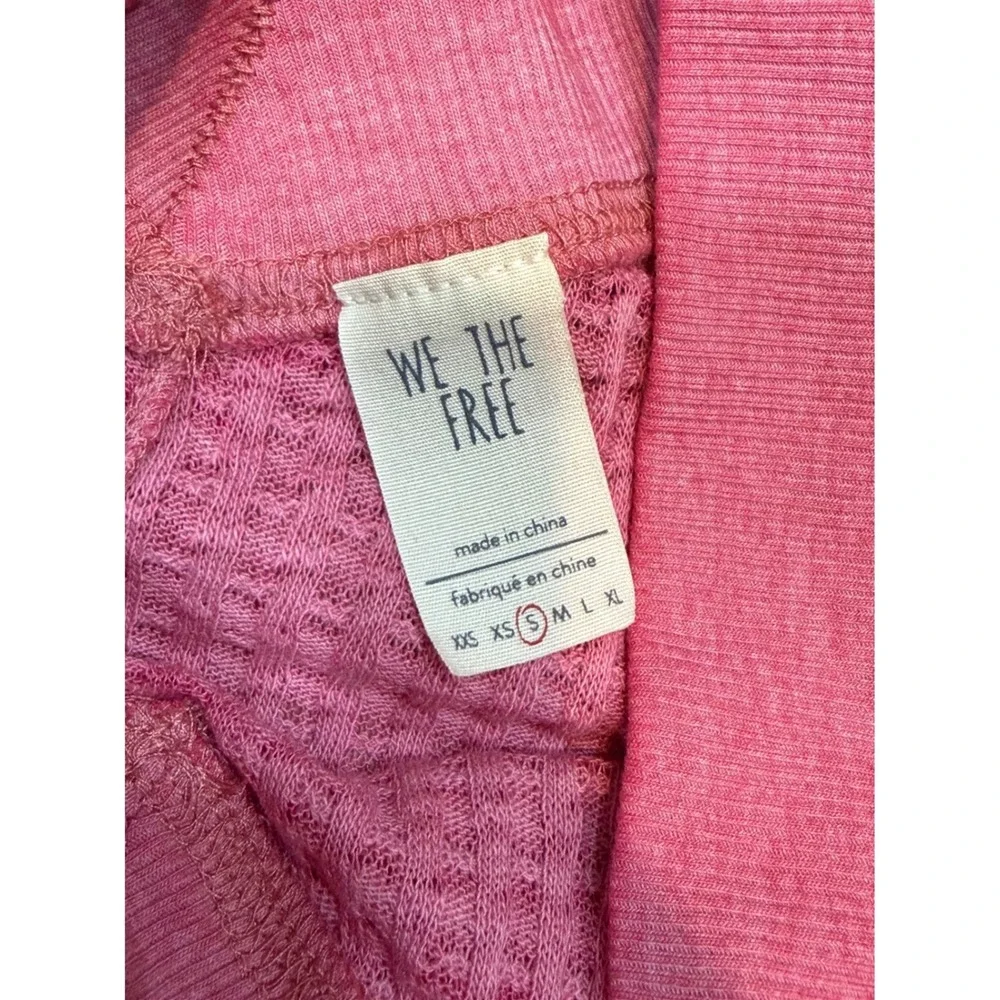 Free People We‎ The Free Pink Waffle Knit Thermal V-Neck Top Small NWT